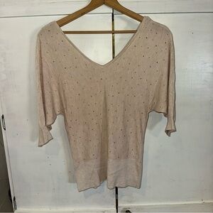 NWOT White House Black Market Cream Knit 3/4 Sleeve Sweater w/ Gold Blings S: M